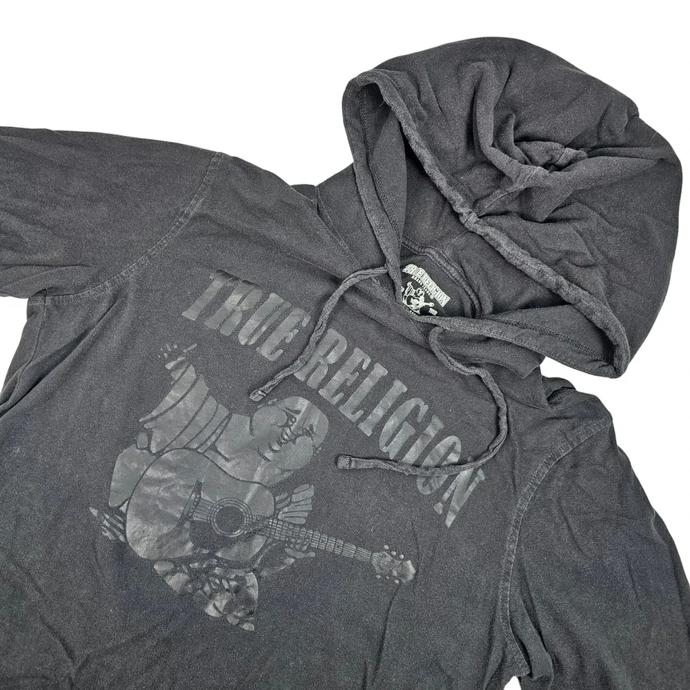 True Religion Mens M Pitch Black SS Pullover Tee Buddha Y2K Nostalgia Streetwear